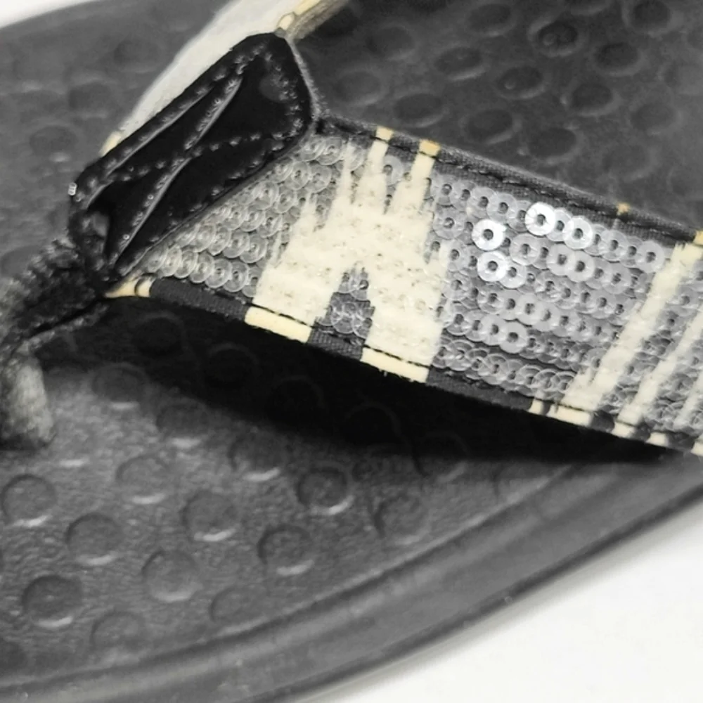 VIONIC Women's Tide  White/Black Sequins Orthotic Flip Flop Sandals Size 6